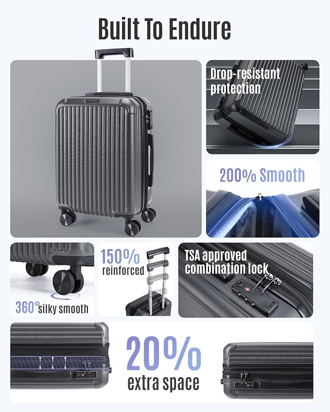 LIGHT FLIGHT Carry On Luggage 22x14x9 Airline Approved, Glacier Gray | 22x14x9 Airline Approved, Hard Shell with Wheels, Expandable Hardside, TSA Lock, Lightweight - Image 2