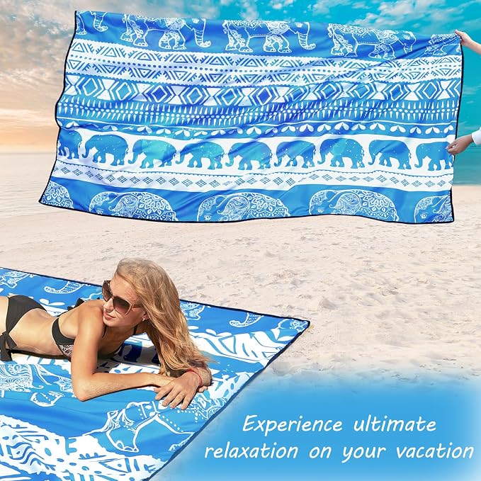 HIHOHO Beach Blanket Waterproof Sandproof Beach Mat for 1-8 Adults Quick Drying Durable Outdoor Picnic Mat for Beach Festival Travel Camping Hiking (Elephant-GC BL, 79"×83"(4 Person)) - Image 5