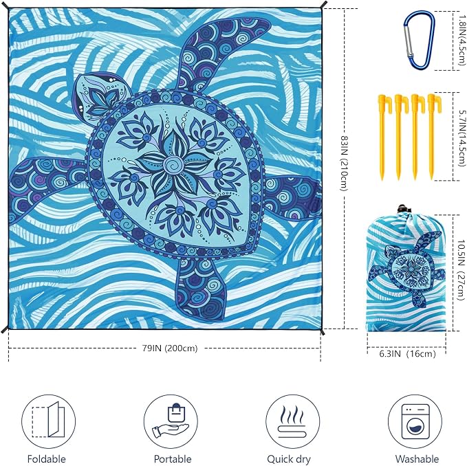 WIWIGO Beach Blanket Waterproof Sandproof Beach Mat 79" X 83"/10'x9'for 2-8 Adults Quick Drying Outdoor Picnic Mat Beach Accessories for Travel, Camping, Hiking - Image 2