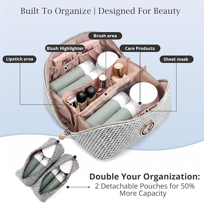Personalized Gift Travel Makeup Bag: Initial Makeup Organizer Bag for Women | 3-in-1 Custom Make up Bag Set - Vegan Leather Travel Cosmetic Bag - Luxury Gift for Women – Birthday, Anniversary, Graduation - Image 3