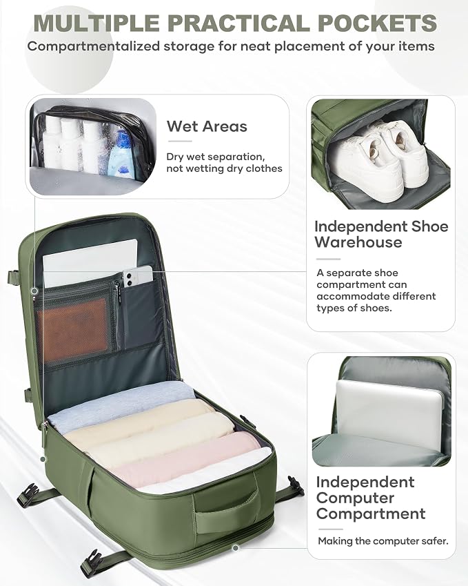 coowoz Travel Backpack Carry On for Women Man Gym Backpack with Laptop Compartment Mochila de Viaje Teacher Personal Item Backpacks Rucksack Airplane Accessories Must Haves,Gray Green Small - Image 4