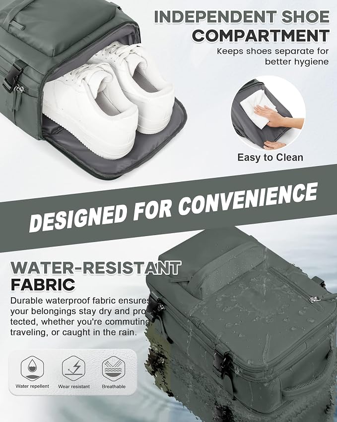 Large Travel Backpack for Women Men Airplanes Carry On Laptop Waterproof Hiking Backpack Person Item Flight Approved Outdoor Sports Rucksack Casual DaypackMochila De Viaje Gym traveling bag Green - Image 4