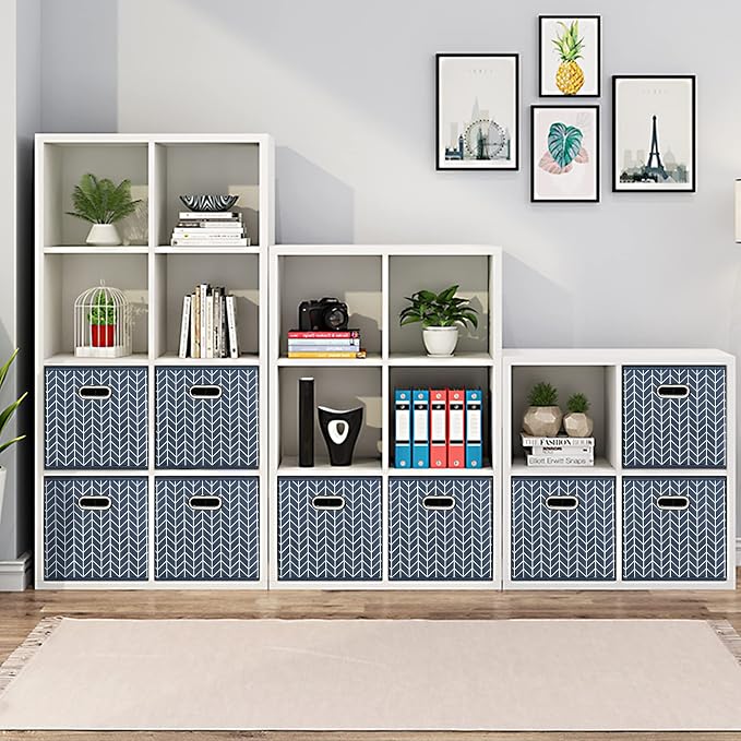 Fabric Cloth Storage Bins,Fabric Cube Organizer with Dual Handles Foldable Cube Storage Baskets for Home Bedroom Storage,Set of 6,(Grey Wave) - Image 4