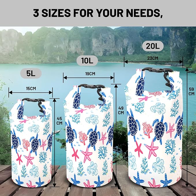 Waterproof Dry Bag,Roll Top Sea Turtle Coral Starfish Small Waterproof Backpack 5L/10L/20L Floating Lightweight Bags for Kayaking, Boating, Fishing, Swimming Camping with Waterproof Phone Case - Image 6