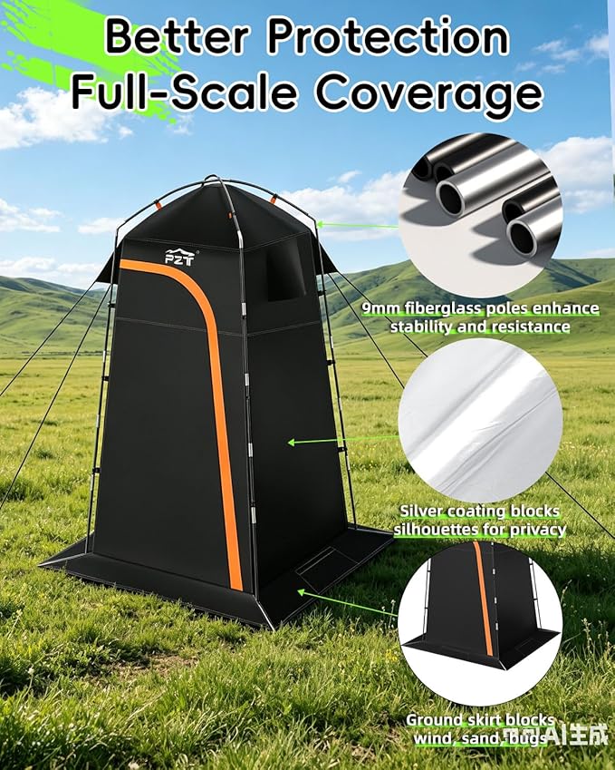 Large Shower Tent, Portable Privacy Tent with Mesh Floor & Carrying Bag, Lightweight & Sturdy, Easy Set Up, Portable Changing Room for Camping & Hiking, Fishing, Beach - Image 6