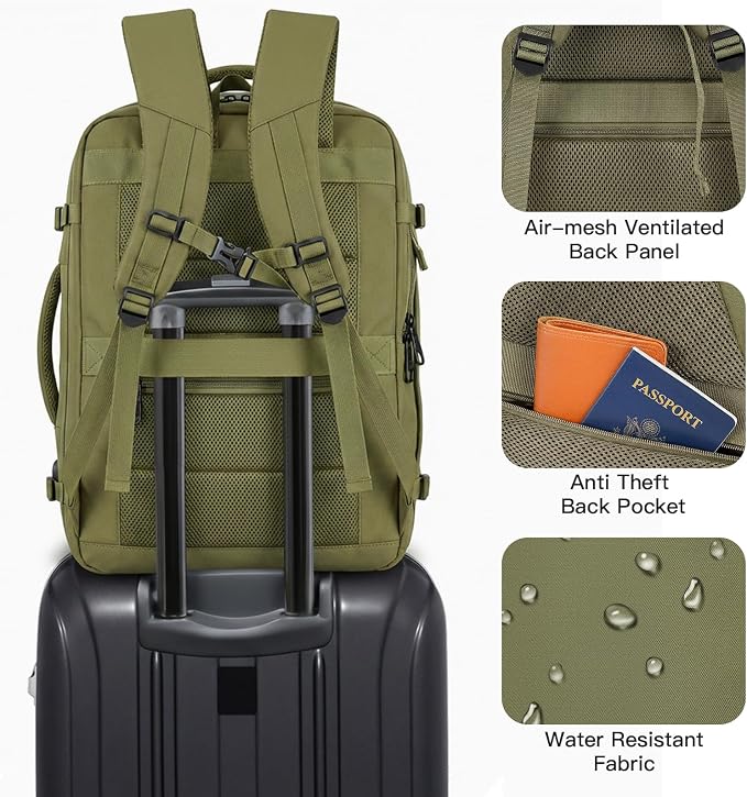 Gieury Travel Backpack, Extra Large 50L Expandable Backpack for Men Women, Carry On Backpack For Airplanes, Travel Essentials Luggage Suitcase Daypack Travel Gift Weekender Bag, Army Green - Image 5