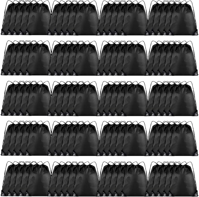 Grneric Drawstring Backpack Bulk 100Pcs Cinch Bag,Polyester Drawstring Bags for Gym Beach Sports Short Trip Party(Black) by Grneric