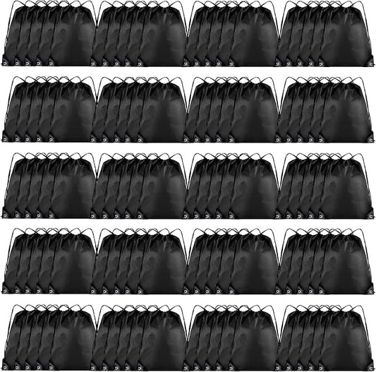 Grneric Drawstring Backpack Bulk 100Pcs Cinch Bag,Polyester Drawstring Bags for Gym Beach Sports Short Trip Party(Black) by Grneric