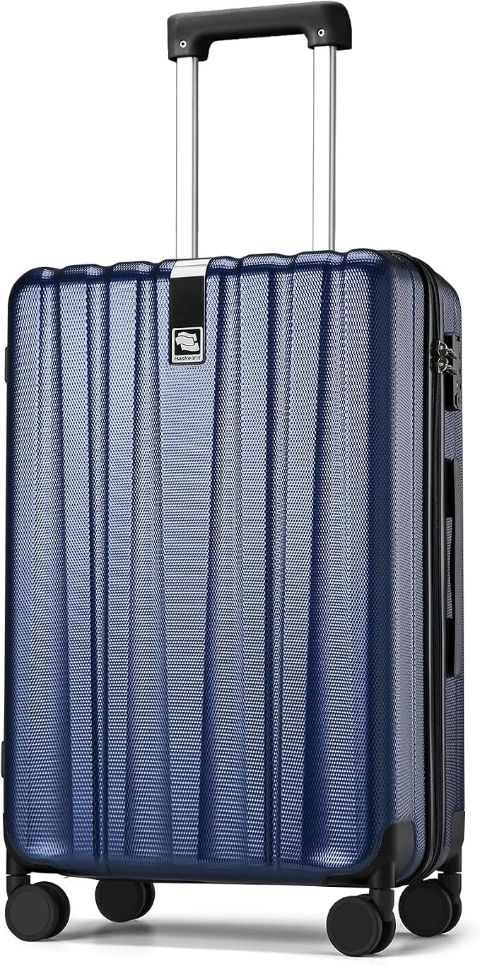 Hanke 24 Inch Luggage Suitcases With Spinner Wheels Lightweight PC Hard Shell Rolling Suitcase With Travel Locks,Checked-Medium 24-Inch(Dark Blue) by Hanke