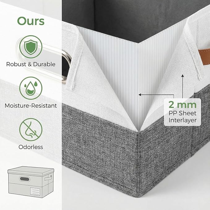 PRANDOM Storage Bins with Lids [3-Pack] Linen Fabric Foldable Storage Boxes Organizer Containers Baskets Cube with Cover for Bedroom Closet Office Grey&White（11.4X8.6X6.7 - Image 5