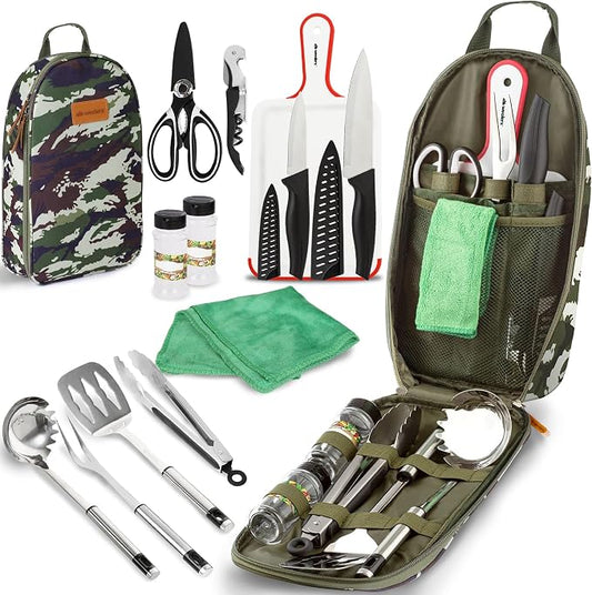 Wealers Camp Kitchen Cooking Utensil Set Travel Organizer Grill Accessories Portable Compact Gear for Backpacking BBQ Camping Hiking Travel Cookware Kit Water Resistant Case by Wealers