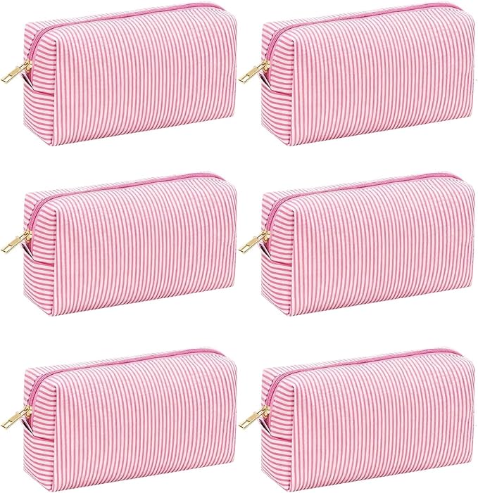 6 PACK Makeup Bags- Bulk Bridesmaid Proposal Gifts Makeup Pouch for Wedding Party Favors Bachelorette Party Decorations Toiletry Organizer Bag Cosmetic Case Gift (6, Pink) by Home