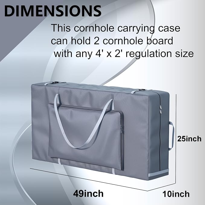 Cornhole Carrying Case Fits 4' x 2' Regulation Size Board,with Bean Bag Storage,600DHeavy-Duty Waterproof Cornhole Boards Bag - Image 4