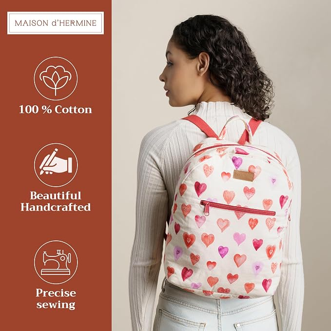 Maison d' Hermine Backpack for Women Men Cotton Shoulder Multipurpose Rucksack with Small Pouch Lightweight Multi Pocket Bag for Travel Work Beach Perfect for Spring Summer (Sweethearts) - Image 2