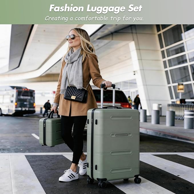 Merax Luggage Set,6 Piece Suitcase with Bags,Lightweight Carry on Luggage | 14/20 IN Airplane Approved,24/28IN Hardside Suitcase with Double Spinner Wheels Handle Password Lock,Light Green - Image 2