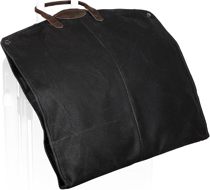 Polare 43” Waxed Canvas Full Grain Leather Trim Garment Bag for Travel, Large Carry on Business Suitcase Cover with YKK Zipper, Waterproof Hanging Suit Garment Cover with Handles,1 pack by polareoriginal