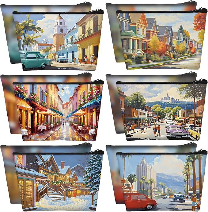 Sweetude 12 Pcs Colorado Makeup Bags Bulk Colorado Gifts Canvas Cosmetic Pouch Bags with Zipper City Scenery Portable Waterproof Roomy Travel Toiletry Organizer Storage Beauty Pouch for Women Gifts by Sweetude
