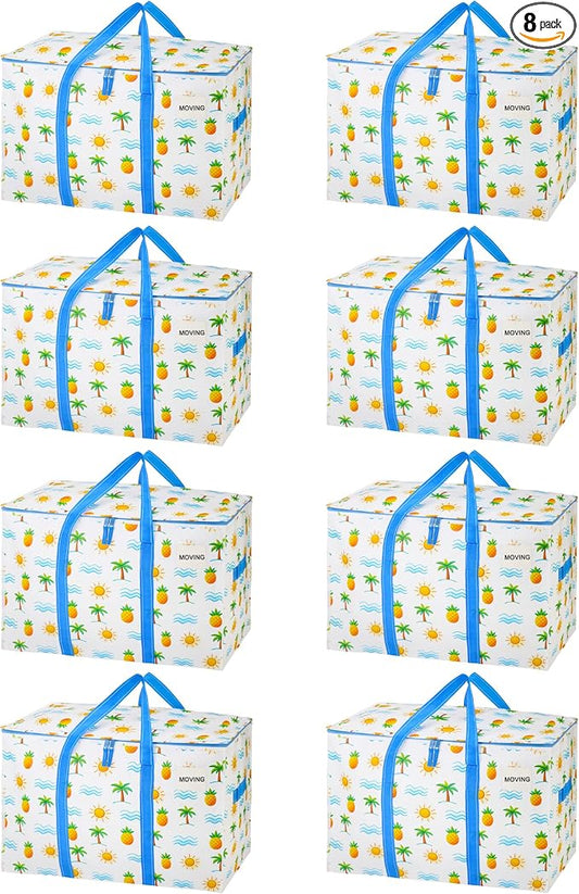VENO 8 Pack Heavy Duty Moving Bags, Extra Large Storage Bags with Reinforced Handles & Strong Zippers, Foldable & Reusable Moving Box Alternative for Clothes & Dorm Storage by Veno