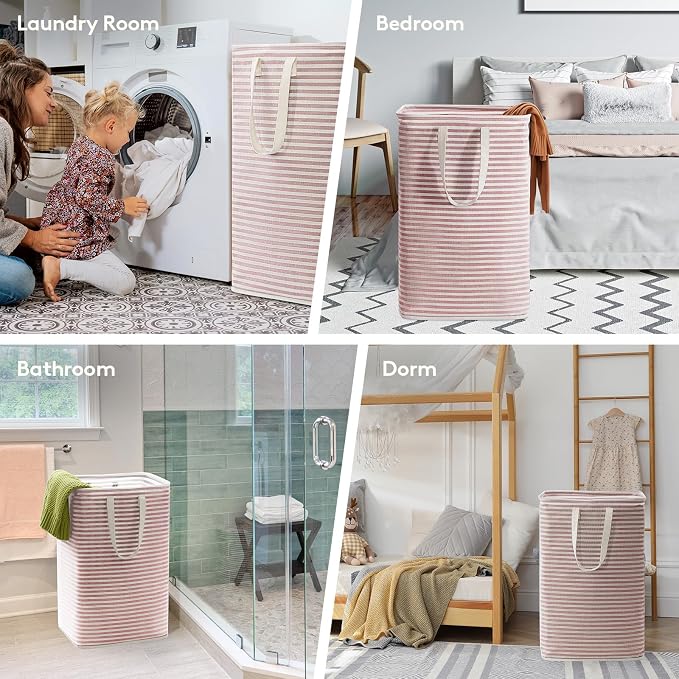 Lifewit 2 Pack Laundry Basket 80L Each, Collapsible Clothes Hamper with Reinforced Handles, Freestanding Waterproof Design for Bedroom and Laundry Room, Pink 160L Total - Image 7