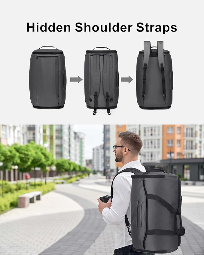NPBAG Convertible Garment Duffle Bags for Travel - Carry on Garment Bag, Suit Bag for Men & Women, 3 in 1 Foldable Travel Duffle Backpack with Shoulder Strap (Woven Grey) - Image 6