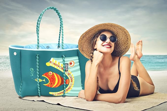 QOGiR Neoprene Multipurpose Beach Bag Tote with Inner Zipper Pocket … … … … - Image 2