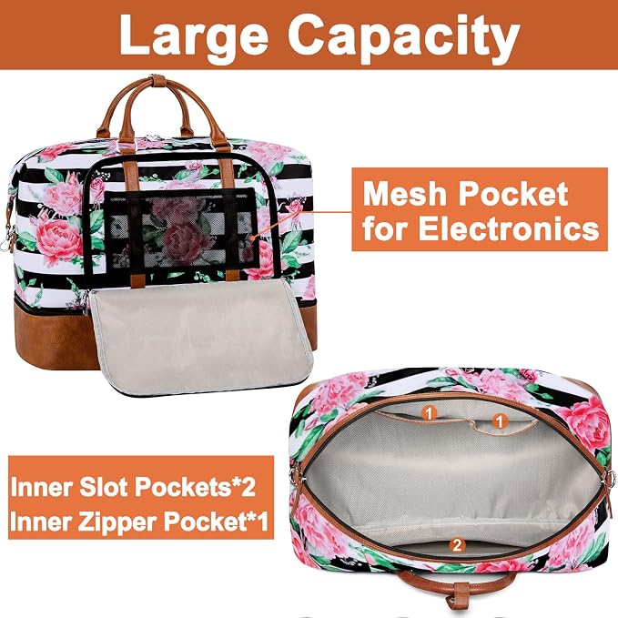 Travel Weekender Bag for Women, 21" Overnight Bag with Shoe Compartment 50L Large Travel Duffel Bag Carry On Tote for Weekend, Overnight, Business Trips, Water Resistant - Image 6