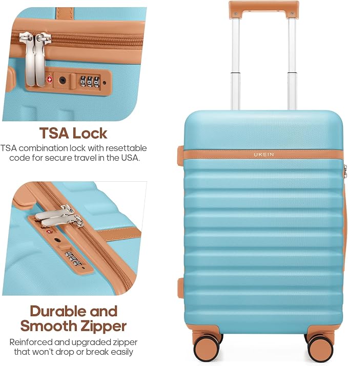 3 Piece Luggage Set, Durable ABS Hardshell Carry On Suitcase Set with Silent Spinner Wheels, YKK Zipper & TSA Lock, Lightweight Large Travel Checked Luggage,20/24/28 Inch - Image 6
