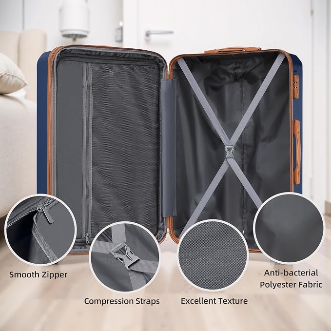 LARVENDER Luggage Set 6 Piece Large Suitcases with Wheels, Suitcase Set ABS Hard Shell Luggage Sets with Spinner Wheels, Carry On Luggage TSA Lock Travel Luggage for Men Women(Navy Blue) - Image 9