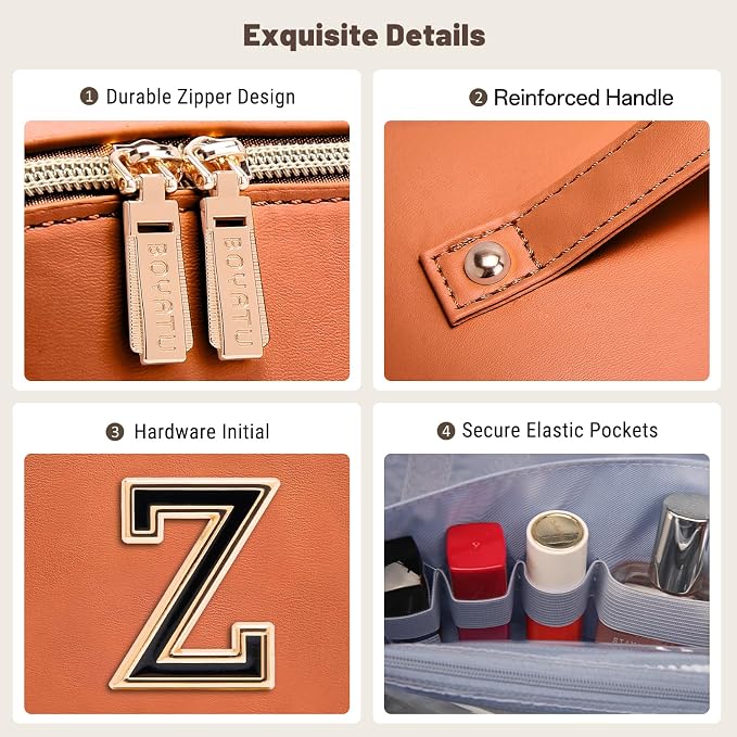 BOYATU Personalized Travel Makeup Bag: 3-in-1 Cosmetic Bag Gift for Women | Initial Make up Bag Organizer - Custom Letters A-Z - Flat Open Portable Toiletry Bag for Birthday Graduation Anniversary - Image 7