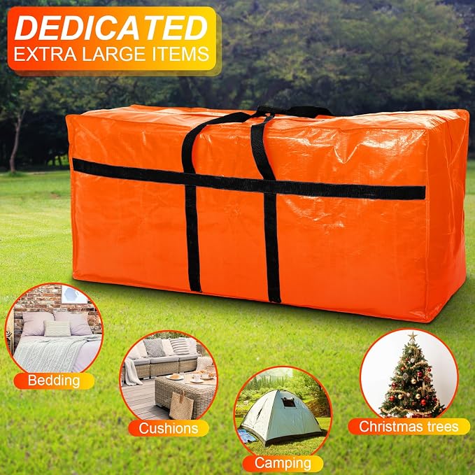 Windyun 4 Pack 57 Gallon Extra Large Moving Bags XXL Heavy Duty Storage Bag with Strong Zipper Handle Jumbo Big Tote Box Foldable for College Dorm Travel Clothes Duffle Blanket Pillow(Orange) - Image 6