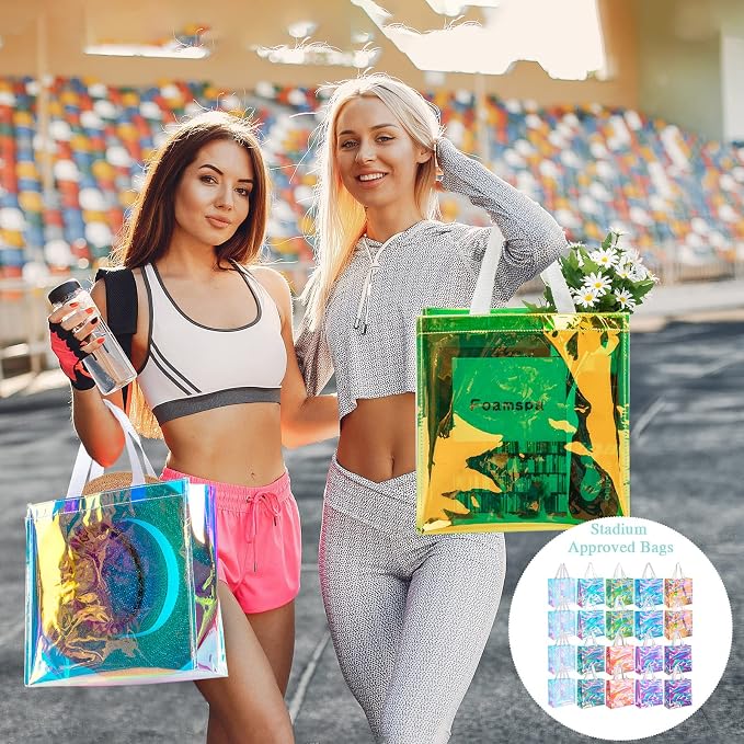 Saintrygo 20 Pack Clear Tote Bags Bulk 12 x 12 x 6 PVC Plastic Tote Bag with Handles for Stadium Work Beach Sports(Bright Color) - Image 3