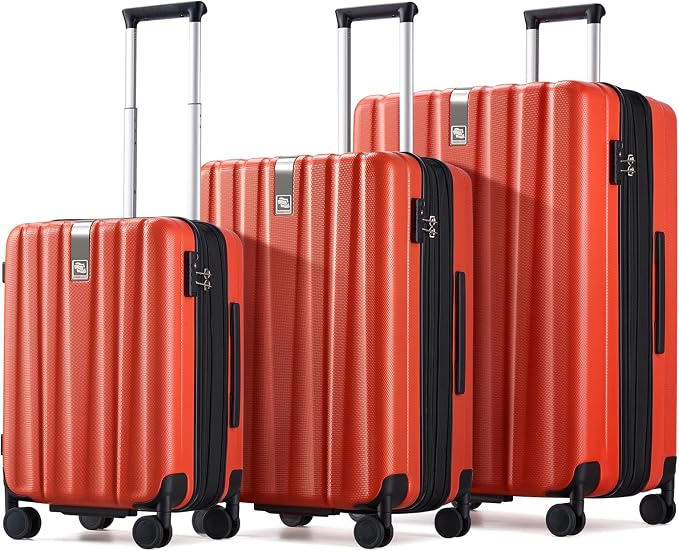 Hanke Expandable Hardshell Luggage Sets 3 piece Carry On Luggage with Wheels Suitcases Lightweight Checked Tsa Luggage Rolling Large Suitcase Travel Luggage Bag Woman Men 20/24/29 Inch(Orange) by Hanke