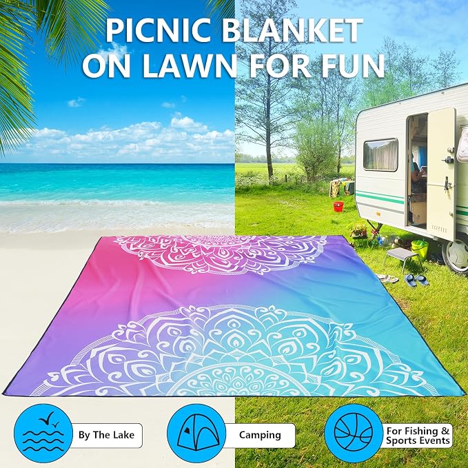 WIWIGO Beach Blanket Waterproof Sandproof Beach Mat 79" X 83"/10'x9'for 2-8 Adults Quick Drying Outdoor Picnic Mat Beach Accessories for Travel, Camping, Hiking - Image 6