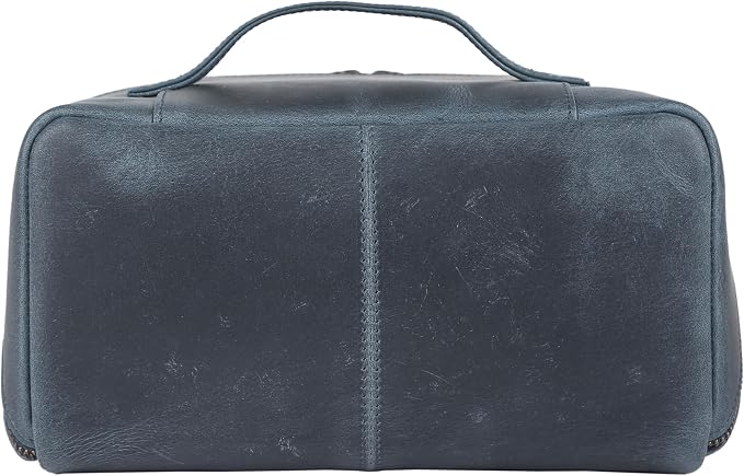 KomalC Luxury Leather Men’s Toiletry Travel Bag – Handmade Shaving Kit with Waterproof Interior, Spacious Storage & Carry Handle – leather travel Kit Bag for Men & Women (Blue) - Image 7