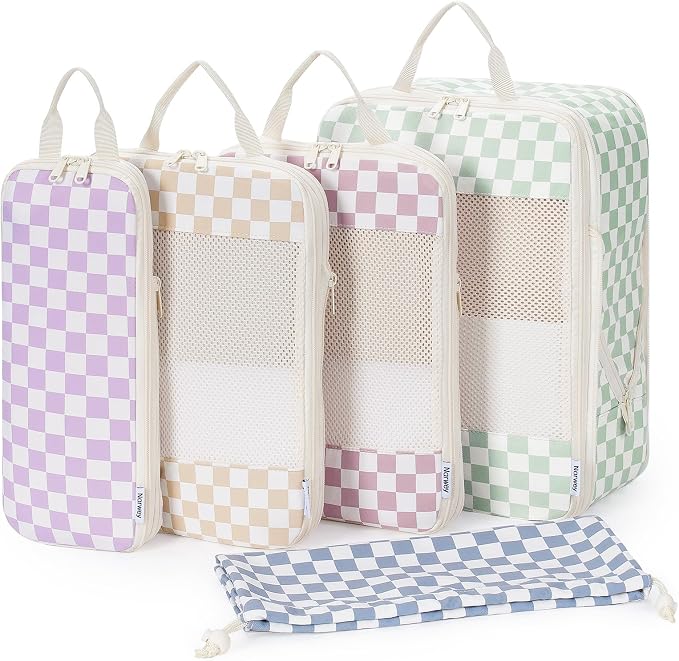 Narwey 6 Set Compression Packing Cubes for Travel Women Men, Travel Cubes for Carry On Suitcase, Durable Compression Luggage Organizer Bags by Narwey