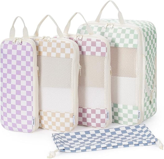 Narwey 6 Set Compression Packing Cubes for Travel Women Men, Travel Cubes for Carry On Suitcase, Durable Compression Luggage Organizer Bags by Narwey