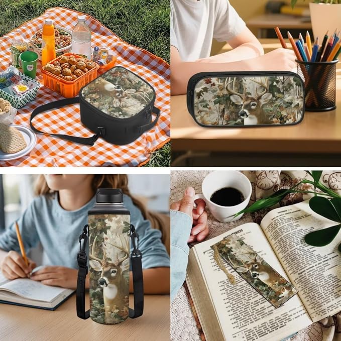 Deer Backpack for School Boys Forest Camo Backpack for Kids School Bag 5 in 1 Bookbag Set with Lunch Box Pencil Case Bottle Sleeve for Boys Preschool Bookbag - Image 5