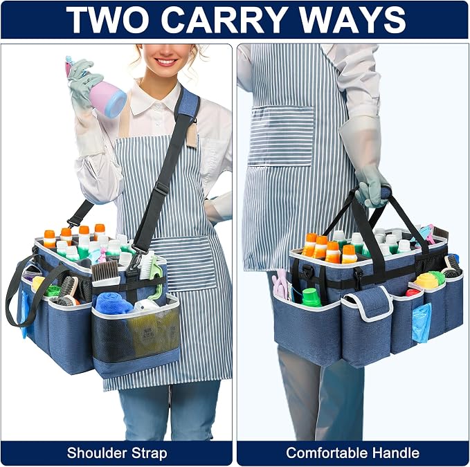 Cleaning Caddy Bag,Extra Large Cleaning Supplies Organizer with Handle for Housekeepers,Blue - Image 5