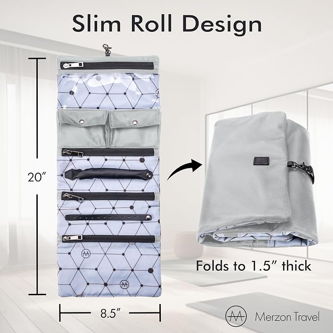 The Diamond Jewelry Roll from, Foldable Travel Jewelry Organizer with Slim Roll Design, Secure Storage for Rings, Necklaces, Earrings, and Bracelets, Sturdy Nylon, HNG-731-SLV, Silver - Image 3