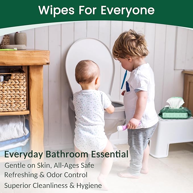 WONDERFUL Flushable Wipes, Mint 100% Plant-Based Wet Butt Wipe for Adults & Kids, Sewer Septic Safe, Gentle for Sensitive Skin, Wipes Flushable Pack for Bathroom & Travel, 6-Pack (360 Counts)