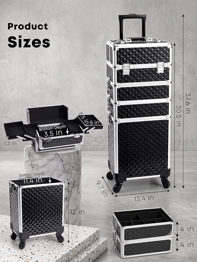 4-in-1 Cosmetology Case on Wheels Portable Rolling Makeup Train Case | Rolling cart for cosmetic supplies, Portable storage for makeup artists/hairstylists/nail technicians/beauty enthusiasts - Image 6