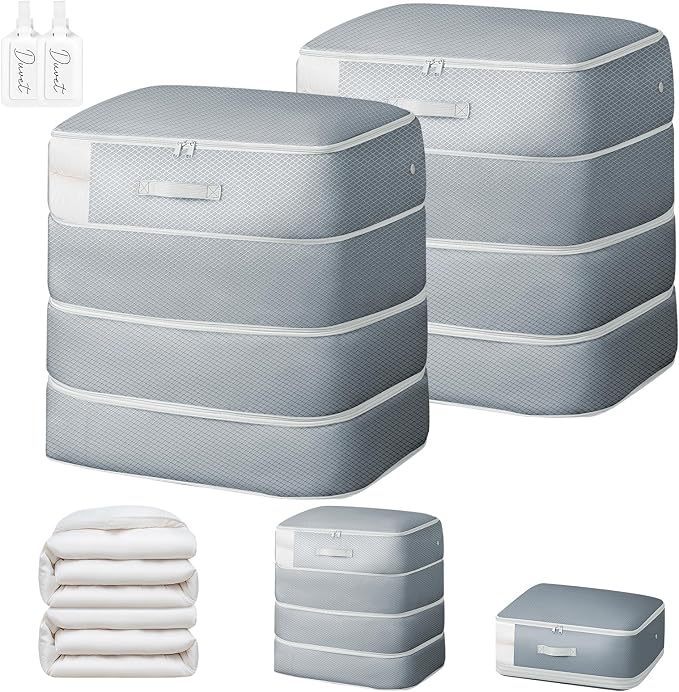 Comforter Storage Bag - 130L Large Capacity Blanket Storage Bags 4-Layer Ultra Space Saving Self Compression Organizer, Washable Compression Bags for Storage Comforter Blanket, 2-Pack, Grey by EasortmPackingCubes