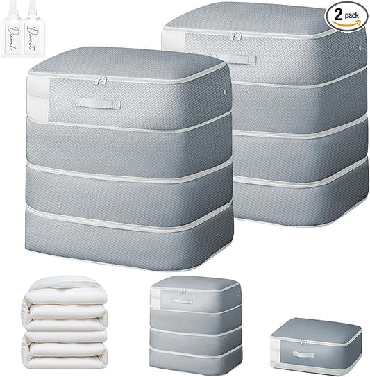 Comforter Storage Bag - 130L Large Capacity Blanket Storage Bags 4-Layer Ultra Space Saving Self Compression Organizer, Washable Compression Bags for Storage Comforter Blanket, 2-Pack, Grey by EasortmPackingCubes