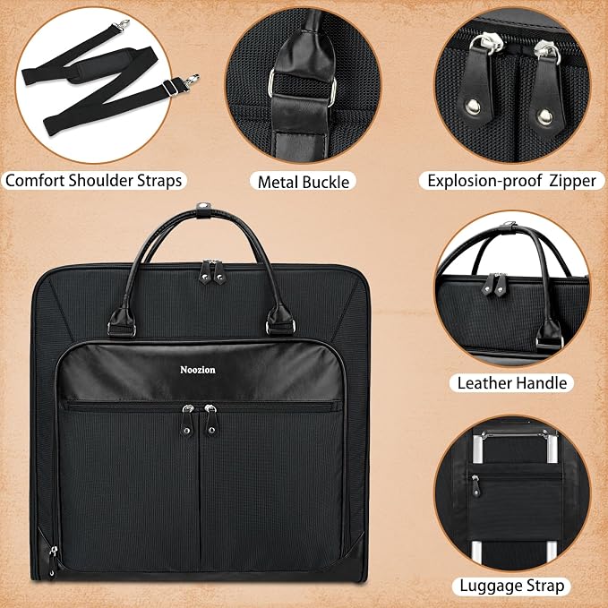 Noozion Garment Bag for Travel, Large Carry On Suit Bag for Business Up to 4 Suits, Wrinkle Free Garment Bag for Hanging Clothes with Shoulder Strap, Laptop Compartment, and Wet-Dry Pocket - Image 5