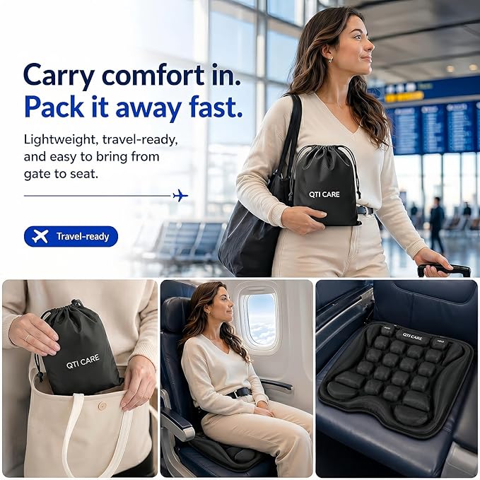 Airplane Seat Cushion, Air-Cell Travel Cushion for Long Flights, Inflatable Portable Seat Pad with Built-in Pump for Air Travel, Car, Office Chair and Wheelchair - Image 4