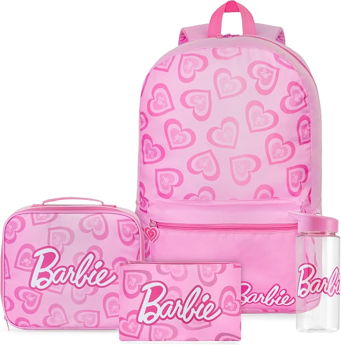 Get Trend Barbie Kids Backpack 4 Piece Set | 18 inch Bookbag, Insulated Lunch Bag, Zipped Pencil Case & BPA-Free Water Bottle for School & Travel, Gifts for Girls by GetTrend
