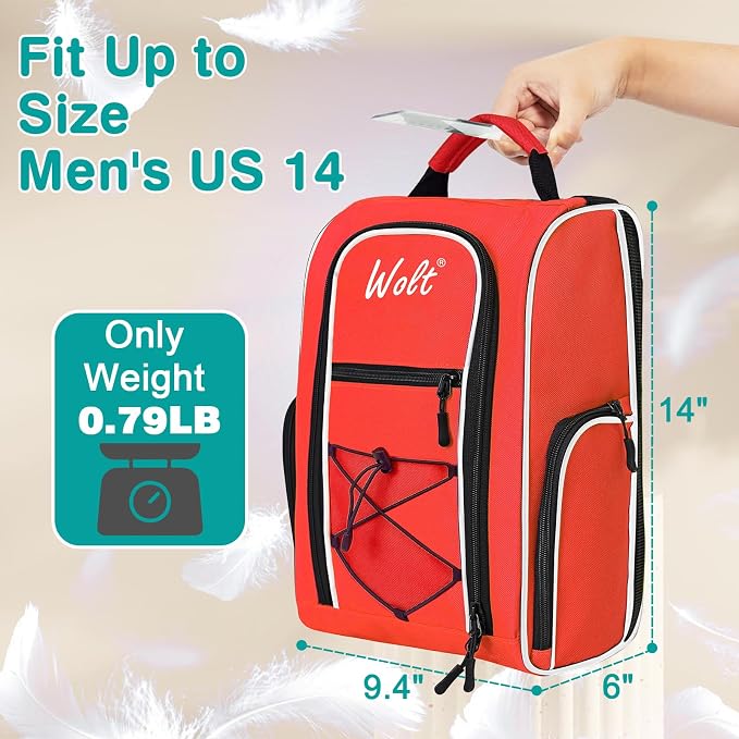 Wolt Golf Shoe Bag - Sports & Travel Shoes Carrier Bags with Ventilation & Double Outside Accessory Pocket for Socks, Tees, Golf Balls, Etc. for Women and Men (Red) - Image 2
