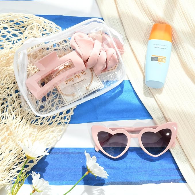 DEEKA 5 Pcs Bridesmaid Proposal Bag Set Gift Clear Makeup Toiletry Bag Bachelorette Party Favors Sunglasses Hair Claw Clips Scrunchies Knot Bracelets Bridal Wedding Party Gifts (Pink) - Image 5