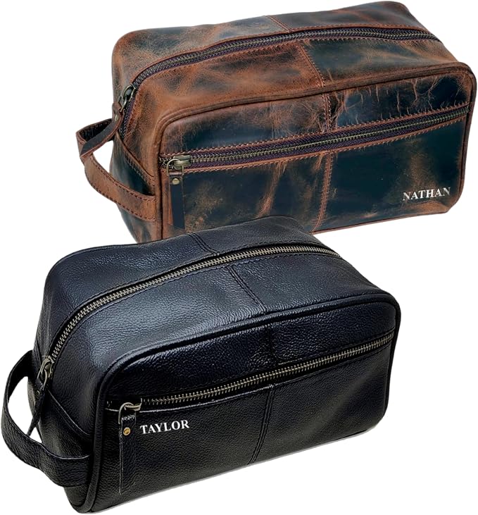 jaald Personalized Genuine Leather Toiletry Bag for Men - Dopp Kit Gift with Embossing Options, Ideal Birthday, Anniversary, Wedding, Father & Groomsmen Gift, Travel bag, Shaving bag - Image 2