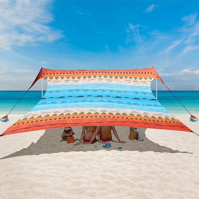 Beach Tent, Beach Canopy Sun Shade UPF 50+, Portable 10×10 FT Camping Sun Shelter with Sandbags, Poles, Ground Pegs and Anti-Wind Ropes for Outdoor, Backyard, Picnics, Sport, Fishing by BEW